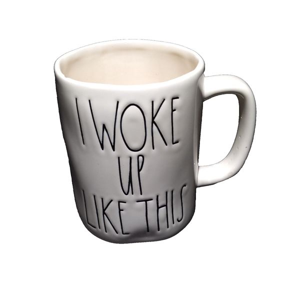 Rae Dunn I WOKE UP LIKE THIS Large Letter White Coffee Mug Big Farmhouse Style - Picture 2 of 10